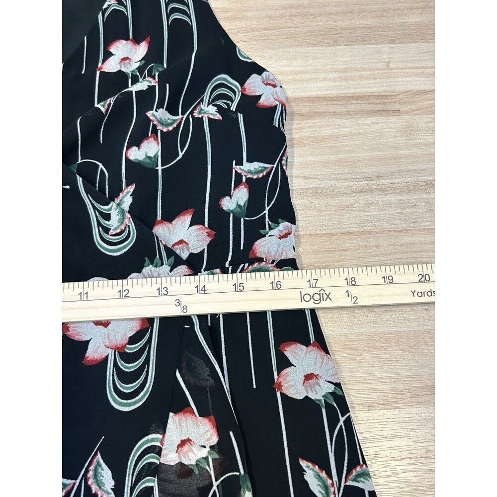 Chelsea 28 Dress Womens Medium Black Floral Sleeveless Asymmetrical Ruffle Hem - Picture 9 of 12